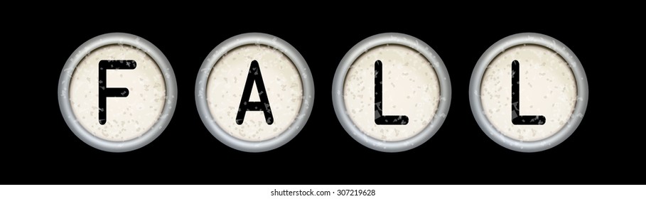 Vector vintage typewriter buttons - FALL. Letters old typewriter keys. Antique labels. Eps 10 vector file. 