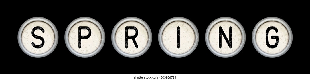 Vector vintage typewriter buttons - SPRING. Letters old typewriter keys. Antique labels. Eps 10 vector file. 
