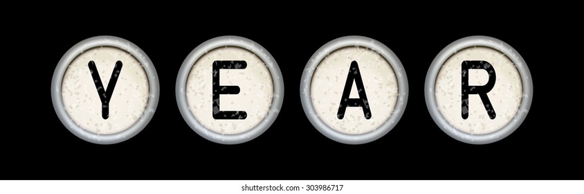 Vector vintage typewriter buttons - YEAR. Letters old typewriter keys. Antique labels. Eps 10 vector file. 