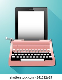 Vector of Vintage Typewriters with tablet.