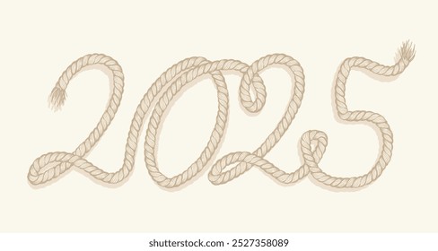 Vetor vintage cartaz tipográfico 2025. Tipografia 2025 feita de corda.