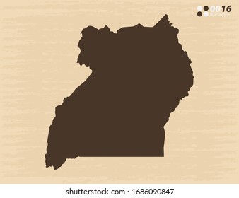 Vector vintage of Uganda map on old paper background.