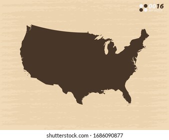 Vector vintage of United States of America (USA) map on old paper background.