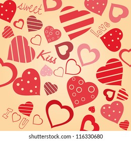 Vector vintage valentine's background with hearts and words