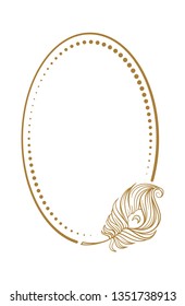 Vector vintage vertical oval frame with peacock feather decoration