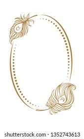 Vector vintage vertical oval frame with peacock feather decoration