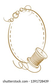 Vector vintage vertical oval frame with hand made tools