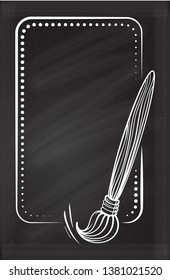 Vector vintage vertical rectangle frame with a paint brush decotration on a chalkboard background