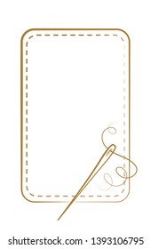 Vector vintage vertical rectangle frame with sewing needle