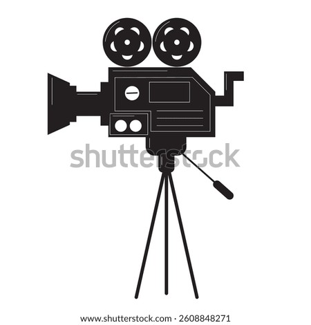 Vector vintage video camera cinema black silhouette element. Icon cinematography for movie maker
