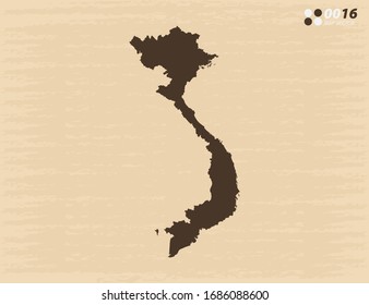 Vector vintage of Vietnam map on old paper background.