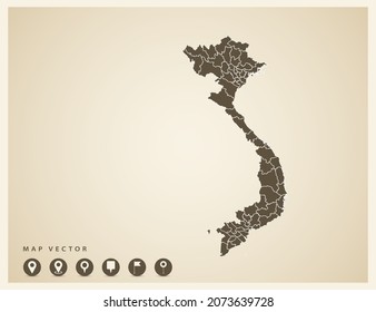 Vektor Vintage von Vietnam Karte auf altem Hintergrund.