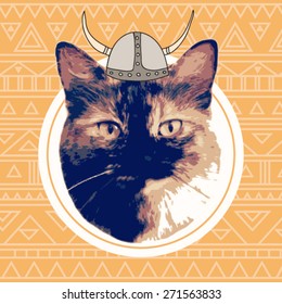 vector vintage viking cat