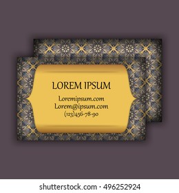Vector vintage visiting or business card set. Floral mandala pattern and ornaments. Oriental design Layout. Islam, Arabic, Indian, ottoman motifs. Front page and back page.