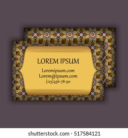 Vector vintage visiting or business card set. Floral mandala pattern and ornaments. Oriental design Layout. Islam, Arabic, Indian, ottoman motifs. Front page and back page.