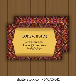 Vector vintage visiting or business card set. Floral mandala pattern and ornaments. Oriental design Layout. Islam, Arabic, Indian, ottoman motifs. Front page and back page.
