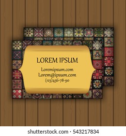 Vector vintage visiting or business card set. Floral mandala pattern and ornaments. Oriental design Layout. Islam, Arabic, Indian, ottoman motifs. Front page and back page.