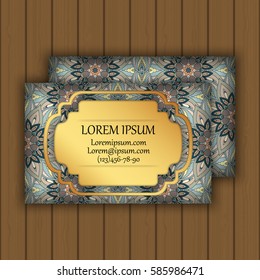 Vector vintage visiting or business card set. Floral mandala pattern and ornaments. Oriental design Layout. Islam, Arabic, Indian, ottoman motifs. Front page and back page.