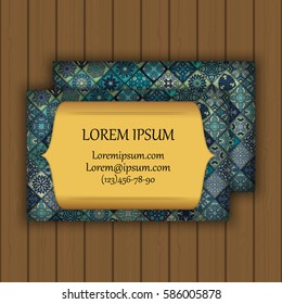 Vector vintage visiting or business card set. Floral mandala pattern and ornaments. Oriental design Layout. Islam, Arabic, Indian, ottoman motifs. Front page and back page.