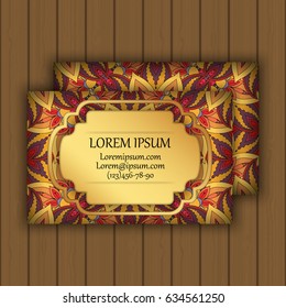 Vector vintage visiting or business card set. Floral mandala pattern and ornaments. Oriental design Layout. Islam, Arabic, Indian, ottoman motifs. Front page and back page.