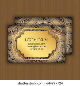 Vector vintage visiting or business card set. Floral mandala pattern and ornaments. Oriental design Layout. Islam, Arabic, Indian, ottoman motifs. Front page and back page.