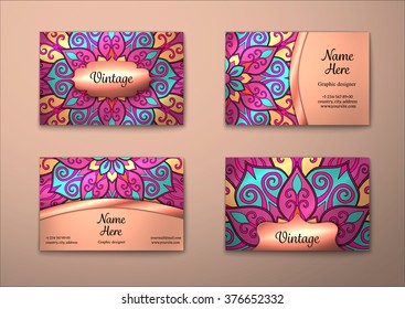 Vector Vintage Visiting Card Set Floral Stock Vector (Royalty Free ...