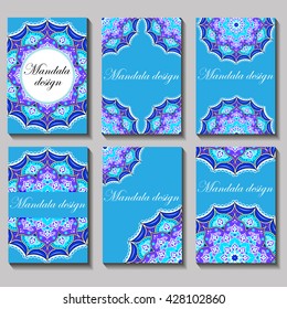 Vector vintage visiting card set. Floral mandala pattern and ornaments. Oriental design Layout. Islam, Arabic, Indian, ottoman motifs. Front page and back page.