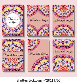 Vector vintage visiting card set. Floral mandala pattern and ornaments. Oriental design Layout. Islam, Arabic, Indian, ottoman motifs. Front page and back page.
