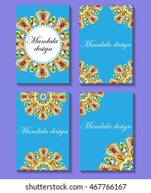 Vector vintage visiting card set. Floral mandala pattern and ornaments.
