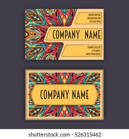 Vector vintage visiting card set. Floral mandala pattern and ornaments. Oriental design Layout. Islam, Arabic, Indian, ottoman motifs. Front page and back page.