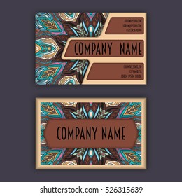 Vector vintage visiting card set. Floral mandala pattern and ornaments. Oriental design Layout. Islam, Arabic, Indian, ottoman motifs. Front page and back page.