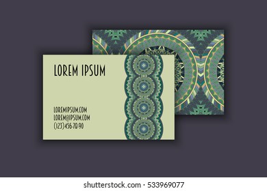 Vector vintage visiting card set. Floral mandala pattern and ornaments. Oriental design Layout. Islam, Arabic, Indian, ottoman motifs. Front page and back page.