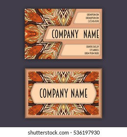 Vector vintage visiting card set. Floral mandala pattern and ornaments. Oriental design Layout. Islam, Arabic, Indian, ottoman motifs. Front page and back page.