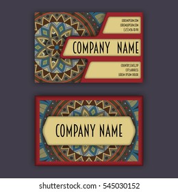 Vector vintage visiting card set. Floral mandala pattern and ornaments. Oriental design Layout. Islam, Arabic, Indian, ottoman motifs. Front page and back page.