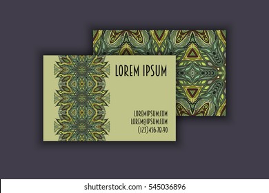 Vector vintage visiting card set. Floral mandala pattern and ornaments. Oriental design Layout. Islam, Arabic, Indian, ottoman motifs. Front page and back page.