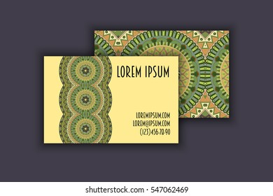 Vector vintage visiting card set. Floral mandala pattern and ornaments. Oriental design Layout. Islam, Arabic, Indian, ottoman motifs. Front page and back page.