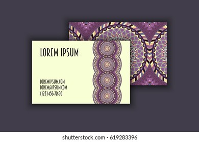 Vector vintage visiting card set. Floral mandala pattern and ornaments. Oriental design Layout. Islam, Arabic, Indian, ottoman motifs. Front page and back page.