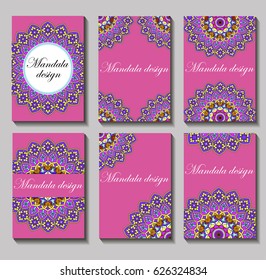 Vector vintage visiting card set. Floral mandala pattern and ornaments. 