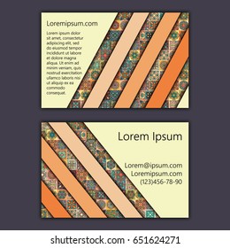 Vector vintage visiting card set. Floral mandala pattern and ornaments. Oriental design Layout. Islam, Arabic, Indian, ottoman motifs. Front page and back page.