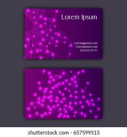 Vector vintage visiting card set. Glowing shiny floral mandala pattern and ornaments. Luxury design