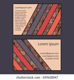 Vector vintage visiting card set. Floral mandala pattern and ornaments. Oriental design Layout. Islam, Arabic, Indian, ottoman motifs. Front page and back page.