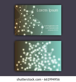 Vector vintage visiting card set. Glowing shiny floral pattern and ornaments. Luxury design