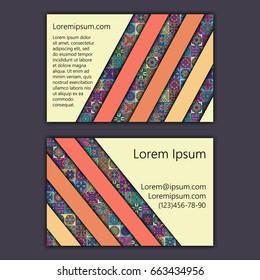 Vector vintage visiting card set. Floral mandala pattern and ornaments. Oriental design Layout. Islam, Arabic, Indian, ottoman motifs. Front page and back page.