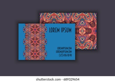 Vector vintage visiting card set. Floral mandala pattern and ornaments. Oriental design Layout. Islam, Arabic, Indian, ottoman motifs. Front page and back page.