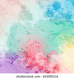 Vector vintage vivid pattern. Scratched grunge background with halftone dots
