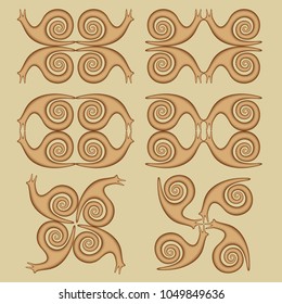 Vector vintage volumetric snails combinations. Trendy craft style illustration. 3d effect imitation