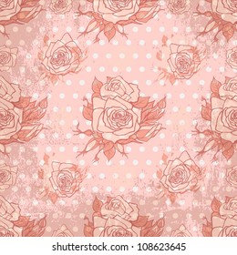 Vector vintage wallpaper with seamless rose pattern