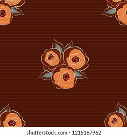 Vector vintage watercolor roses seamless pattern (hand drawn) in red, orange and brown colors.
