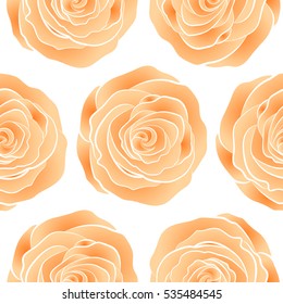 Vector vintage watercolor roses seamless pattern (hand drawn) in orange and beige colors.