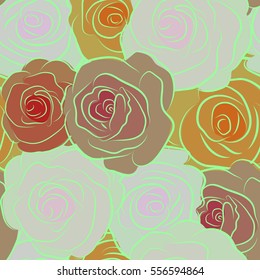 Vector vintage watercolor roses seamless pattern (hand drawn) in orange and red colors.
